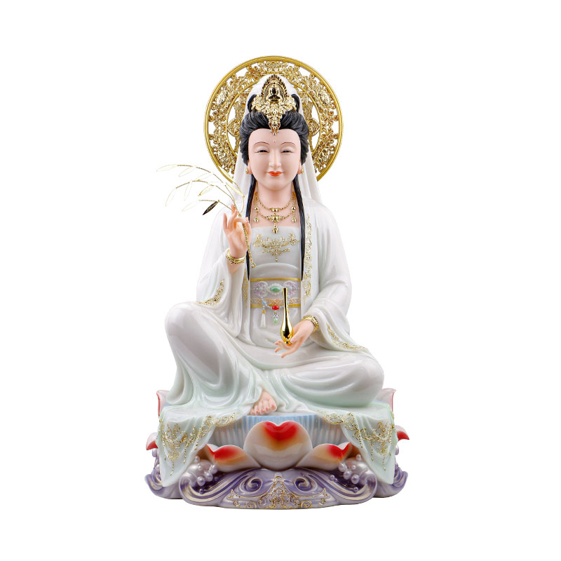 合成玉石观音菩萨像妙善家居摆件