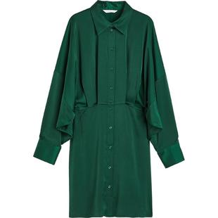 HM女士连衣裙春季轻柔垂坠缎质衬衫式连衣短裙1195609