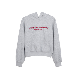 荒荒家 英文绣花灰色连帽卫衣2026春秋新款ins风宽松套头上衣女