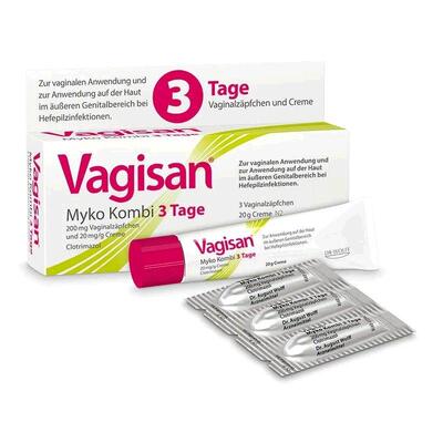 欧洲直邮德国药房Vagisan妇科霉菌性阴道炎克霉唑药片+乳霜3天装