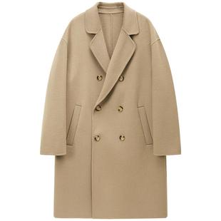 双面呢绒外套男士羊毛呢子中长款妮子上衣风衣秋冬季加厚大衣男装