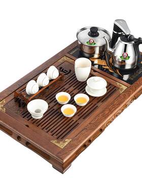 新功中式复古鸡翅木茶盘全自动