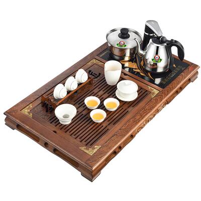 新功中式复古鸡翅木茶盘全自动
