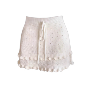 设计感钩花荷叶边针织短裙女秋冬内搭打底裙子甜美高腰显瘦A字裙