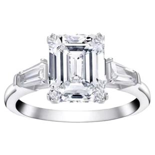 两克拉冰糖钻石戒指女祖母绿切割钻戒白金纯银方钻指环高级感礼物