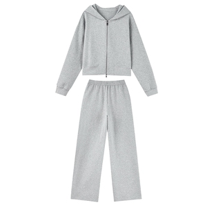 秋水伊人休闲通勤连帽套装2026年春季新款慵懒风卫衣休闲裤两件套