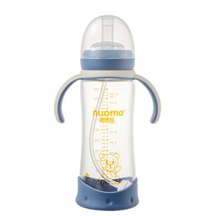 诺妈妈大容量玻璃奶瓶宽口径新生宝宝吸管手柄鸭嘴直饮嘴300mL