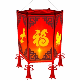 六角宫灯儿童手提花灯马年新年彩灯材料包春节diy手工灯笼定制