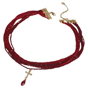 SU浮空岛「玫瑰花十字架」小众高级感choker红色项链女叠戴毛衣链