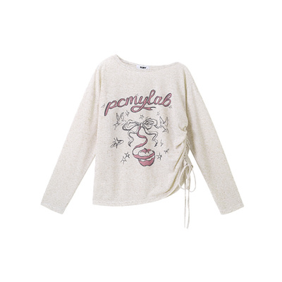 PCMY复古感印花休闲斜肩春夏罩衫