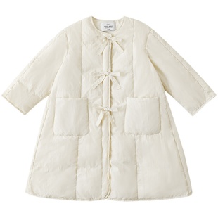 幼悠 女童浪漫温度A字淑女羽绒服儿童俏皮可爱手缝蝴蝶结圆领外套