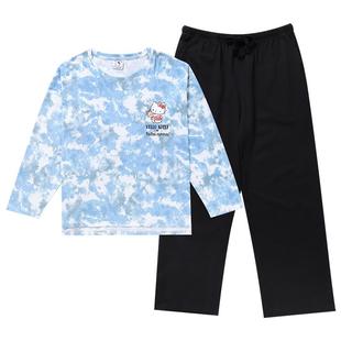 tutuanna春秋睡衣女 扎染HelloKitty透气情侣男女同款家居服套装