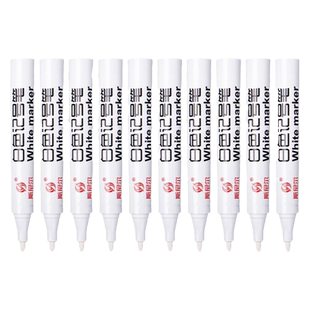 白色记号笔细头防水不掉色木工地专用大头计号笔签字笔速干油漆笔涂鸦描轮胎笔工业补漆笔油性高光白色笔标记