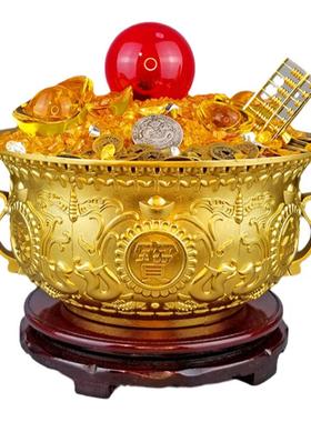 黄铜聚宝盆双耳如意加厚聚宝盆家用办公聚财工艺品摆件定做