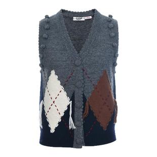 【何蓝逗同款】lefame拉飞姆2026早春新品提花菱形格纹针织马甲