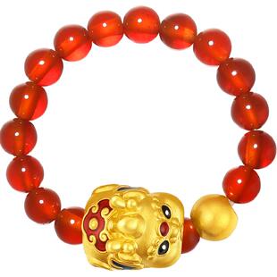 潮宏基好事发生聚财吞金兽貔貅黄金玛瑙戒指足金串珠宝宝