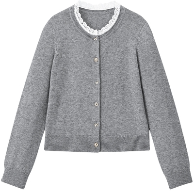 【7-day】乐町撞色花边领针织开衫冬基础正肩内搭含羊毛毛衣外套