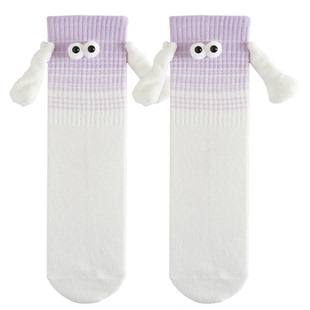 会拉手的袜子女男秋冬款可爱搞怪大童中筒袜情侣磁吸可以牵手袜子