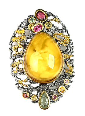 吕如曼925银蜜蜡镶嵌水滴女2025新款送女朋友礼物银镶胸针吊坠