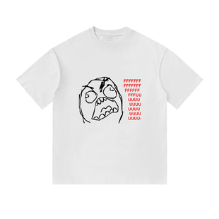 有趣的Rage Guy meme表情包暴走漫画印花纯棉短袖T恤圆领男装宽松