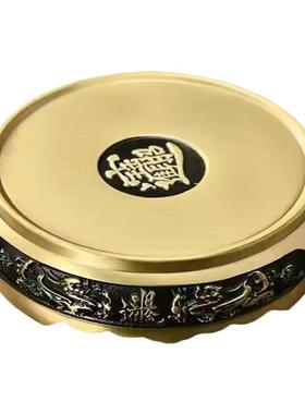 纯黄铜底座莲花梅花貔貅浮雕摆件