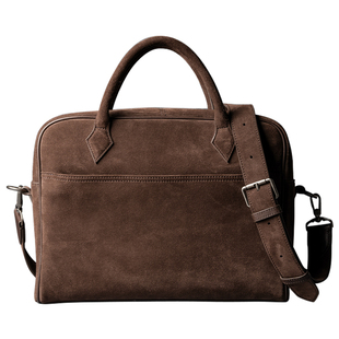 吉卡尼 小众复古通勤男士公文包商务大容量单肩斜挎手提麂皮绒包