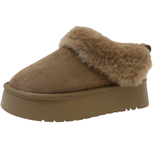 冬季毛毛雪地靴女2025新款厚底防滑加绒保暖毛绒懒人一脚蹬棉鞋子