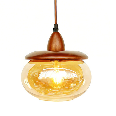 侘寂风实木玻璃吊灯中古风餐厅灯民宿茶室吧台琥珀色复古茶几吊灯