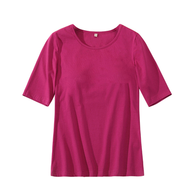 纯色五分袖带胸垫T恤莱卡棉