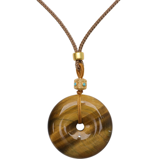 方糖家 高品质天然虎眼石平安扣咖色编绳毛衣链秋冬2025新款项链