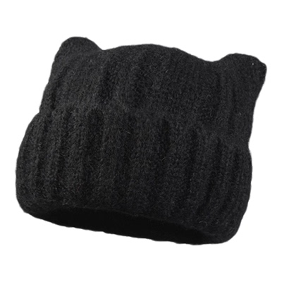 Classy key新加坡设计师联名款可爱猫耳朵毛线帽显脸小针织冷帽潮