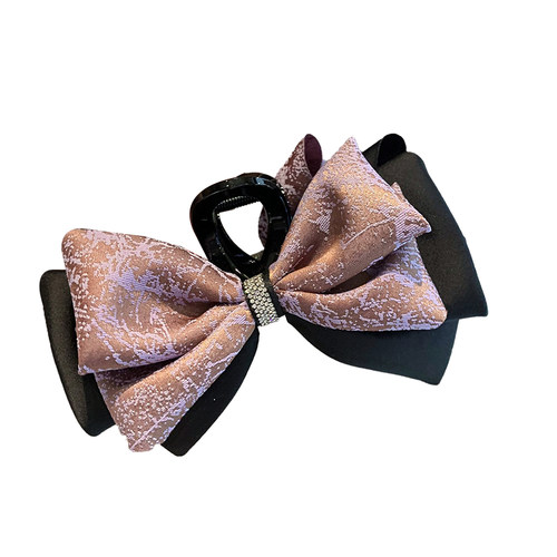 复古高级感缎面蝴蝶结抓夹女后脑勺水钻鲨鱼夹发饰盘发夹发抓简约