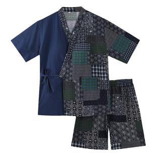 2024新款汗蒸服女纯棉麻带胸垫汤泉衣服民族风开衫桑拿服情侣男款