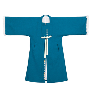 花朝记|湖与飞鸟|明制汉元素方领披袄|秋冬汉服大衣|镂空编织