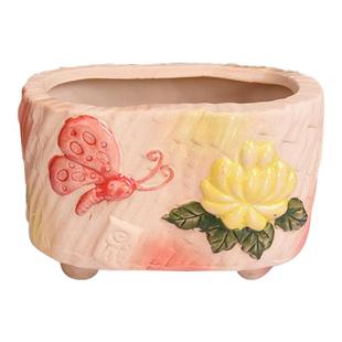 彩绘陶瓷多肉植物花盆室内创意大口径手绘粗陶简约复古肉肉盆家用