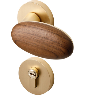 中古风卧室门锁室内木门金色房门锁家用磁吸静音胡桃木复古门把手