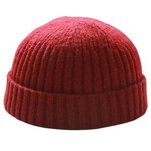 秋冬圆顶毛线瓜皮帽纯色针织套头地主帽情侣冷帽街头锅盖帽雅痞帽