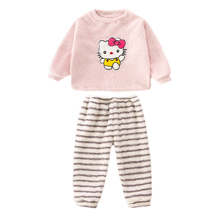 女童珊瑚绒睡衣套装秋冬季2025新款儿童女孩加厚法兰绒冬款家居服