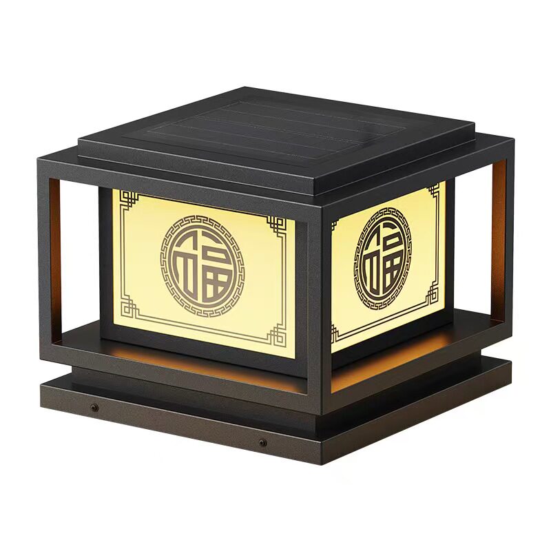 新中式大门口两侧太阳能柱头灯