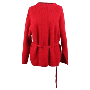 Lavinia红色毛衣女小众设计感春冬新款收腰系带本命年针织衫