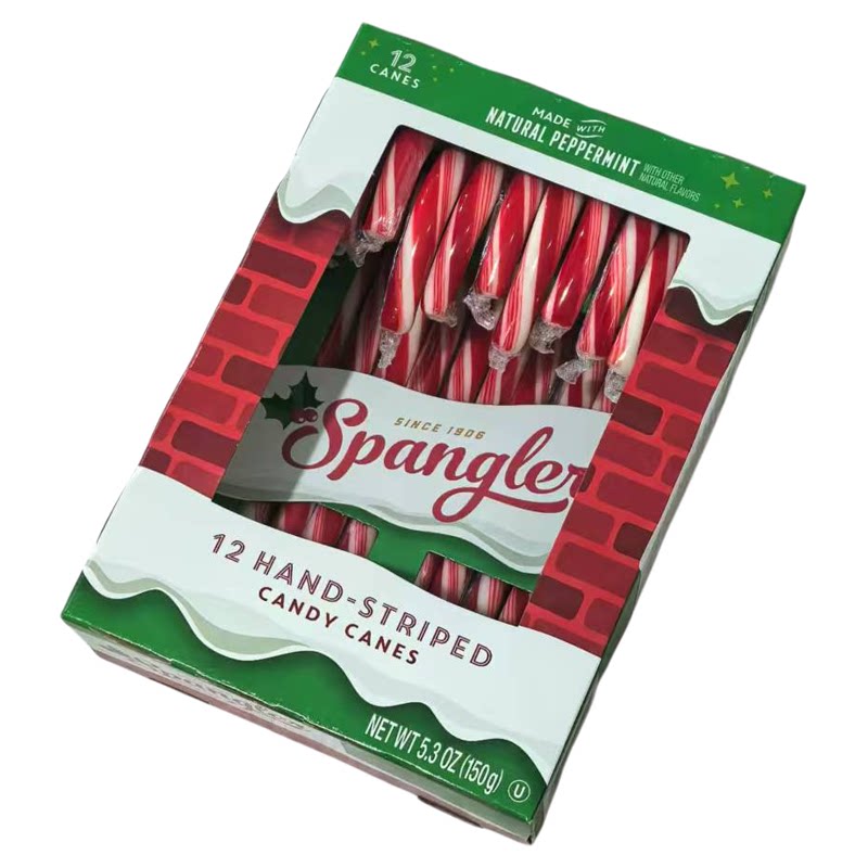 美国进口Spangler圣诞节新年节日礼盒装拐杖糖彩虹味硬糖零食糖果