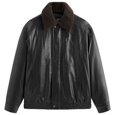 太平鸟男装毛领PU皮夹克25冬季新款加厚保暖皮衣外套潮流休闲茄克