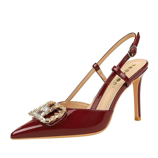 凉鞋大码高跟鞋41到43浅口金属一字扣带后空法式千金不累脚女细跟