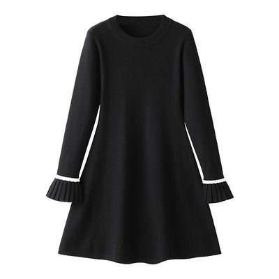黑色长袖连衣裙女秋冬内搭毛衣裙