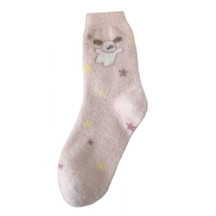 粉色澳绒袜子女可爱卡通中筒堆堆长袜加厚款秋冬季保暖居家地板袜