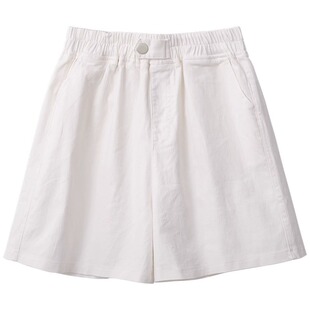 纯棉短裤女夏韩版休闲高腰阔腿宽松显瘦五分裤子薄款遮肉松紧腰