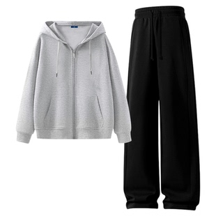 【敖瑞鹏代言】捷尼拉莫连帽开衫卫衣女款外套秋季灰色休闲裤套装