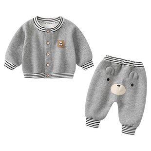 婴儿套装春装男宝宝分体三件套春秋小月龄开衫外套裤子男童外出服