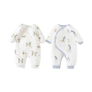 童泰婴儿连体衣秋冬季纯棉夹棉新生儿衣服初生宝宝蝴蝶哈衣满月服