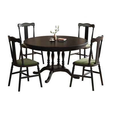 美式复古白蜡木纹实木圆形餐桌椅